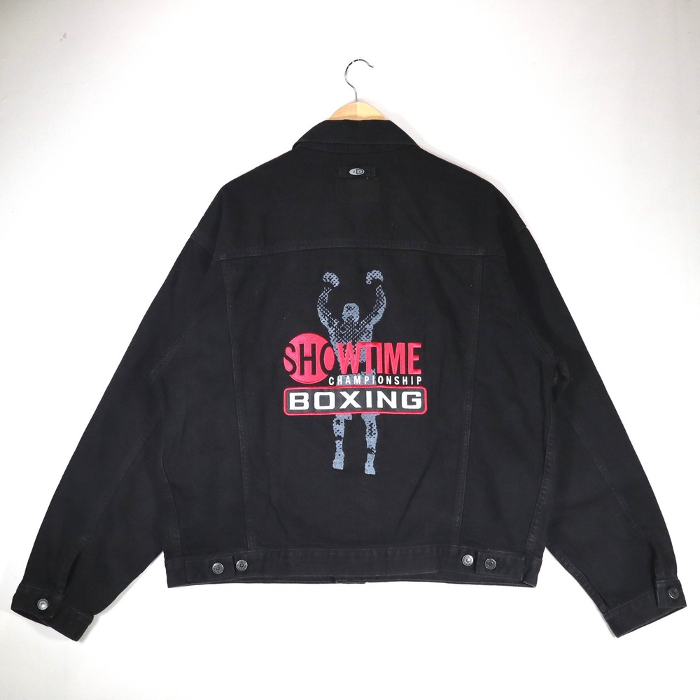Vintage ID Wear Denim Jacket Mens XL Black Showtime Championship Boxing Trucker
